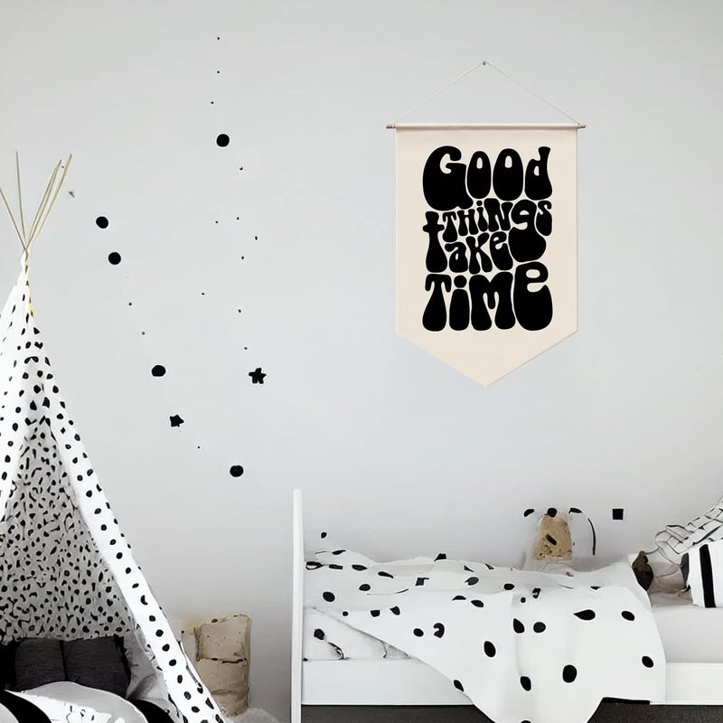 WCDHOR Good Things Take Time Wall Hanging Banner Positive Affirmations Wall Decor Housewarming Gift 70s Retro Vintage Wall Art Mindfulness Wall Art Inspirational Hanging Banner - Image 4